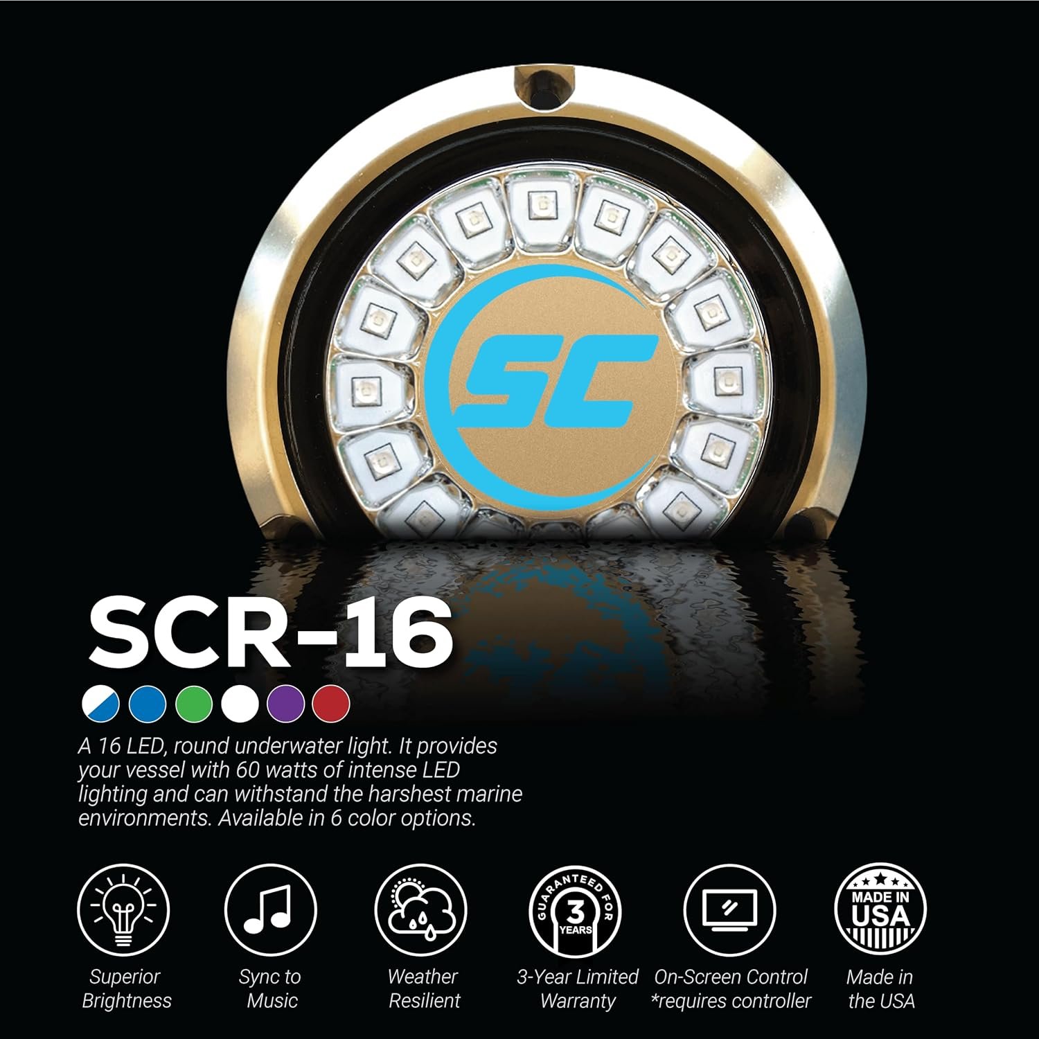 Shadow-Caster SCR-16 Bimini Blue Underwater Light – 16-LED Bronze Marine Fixture with High-Intensity Blue Illumination - Image 2