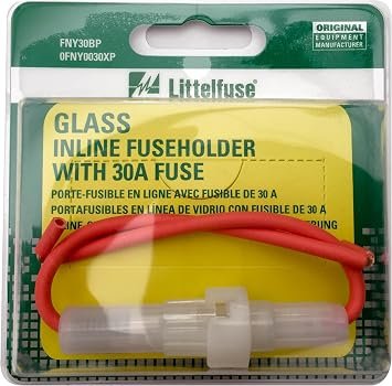 Littelfuse FNY30BP Glass Inline Fuse Holder – 30A Fuse Included, 12 AWG Leads, Weather-Resistant Nylon Body