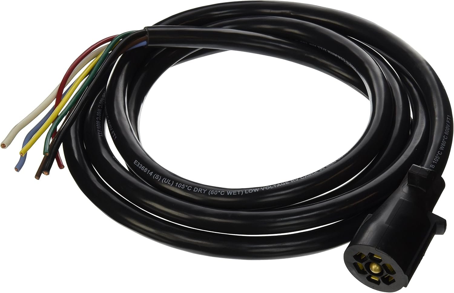 Bargman 5067620 7-Way Trailer Connector Assembly – 10 ft Molded Cable, Prewired Harness, Trailer Wiring Solution