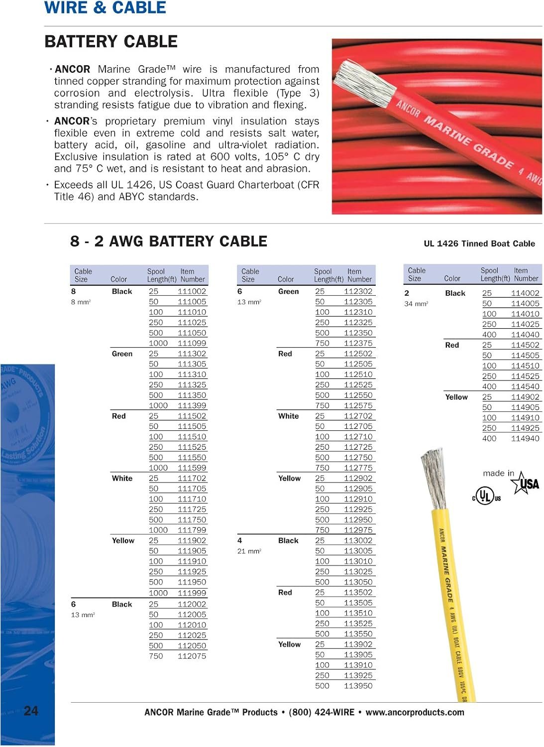 Ancor 118010 Tinned Copper Battery Cable – 3/0 AWG Marine Power Cable for High-Current Electrical Systems - Image 2