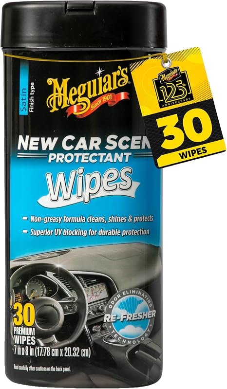 Meguiar’s G4200 New Car Scent Protectant Wipes – Interior Cleaning and UV Protection Wipes, 25 Count