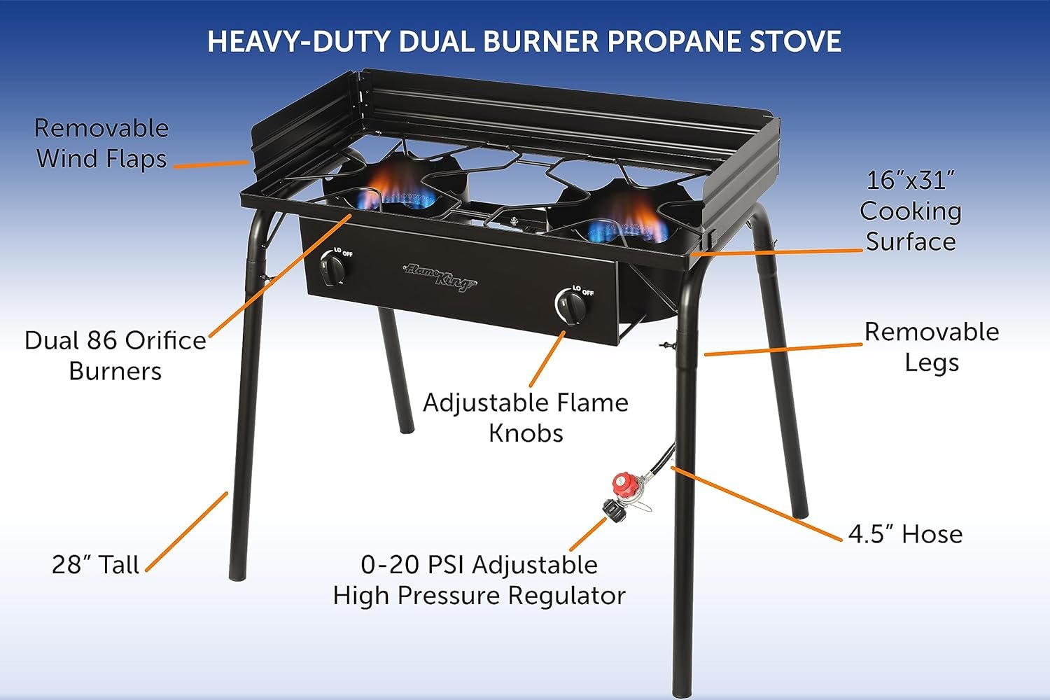 Flame King YSNDB60K Double Burner Propane Stove – 60,000 BTU Outdoor Cooking System with Dual Adjustable Burners - Image 3