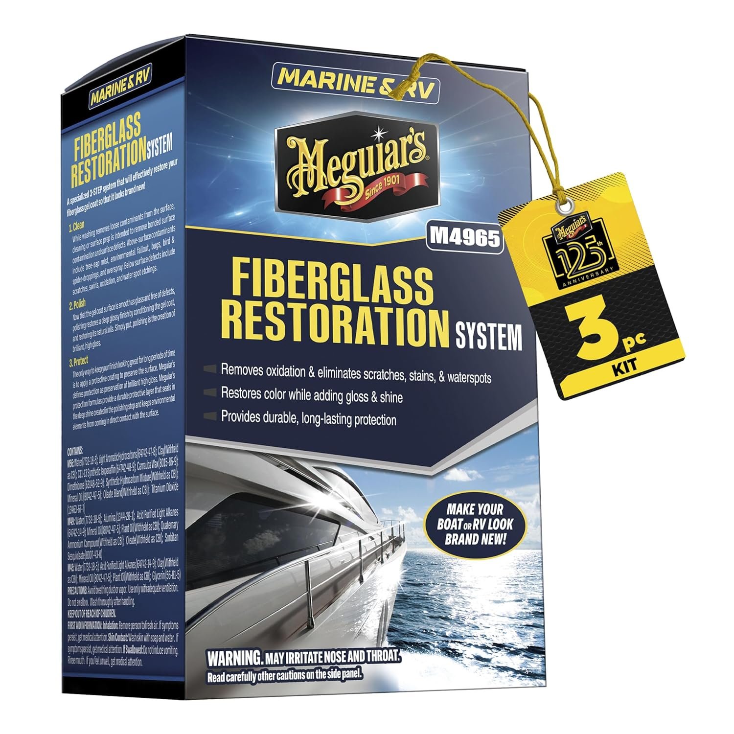 Meguiar’s M4965 Marine/RV Fiberglass Restoration Kit – Complete Oxidation Removal, Polishing & Protection System