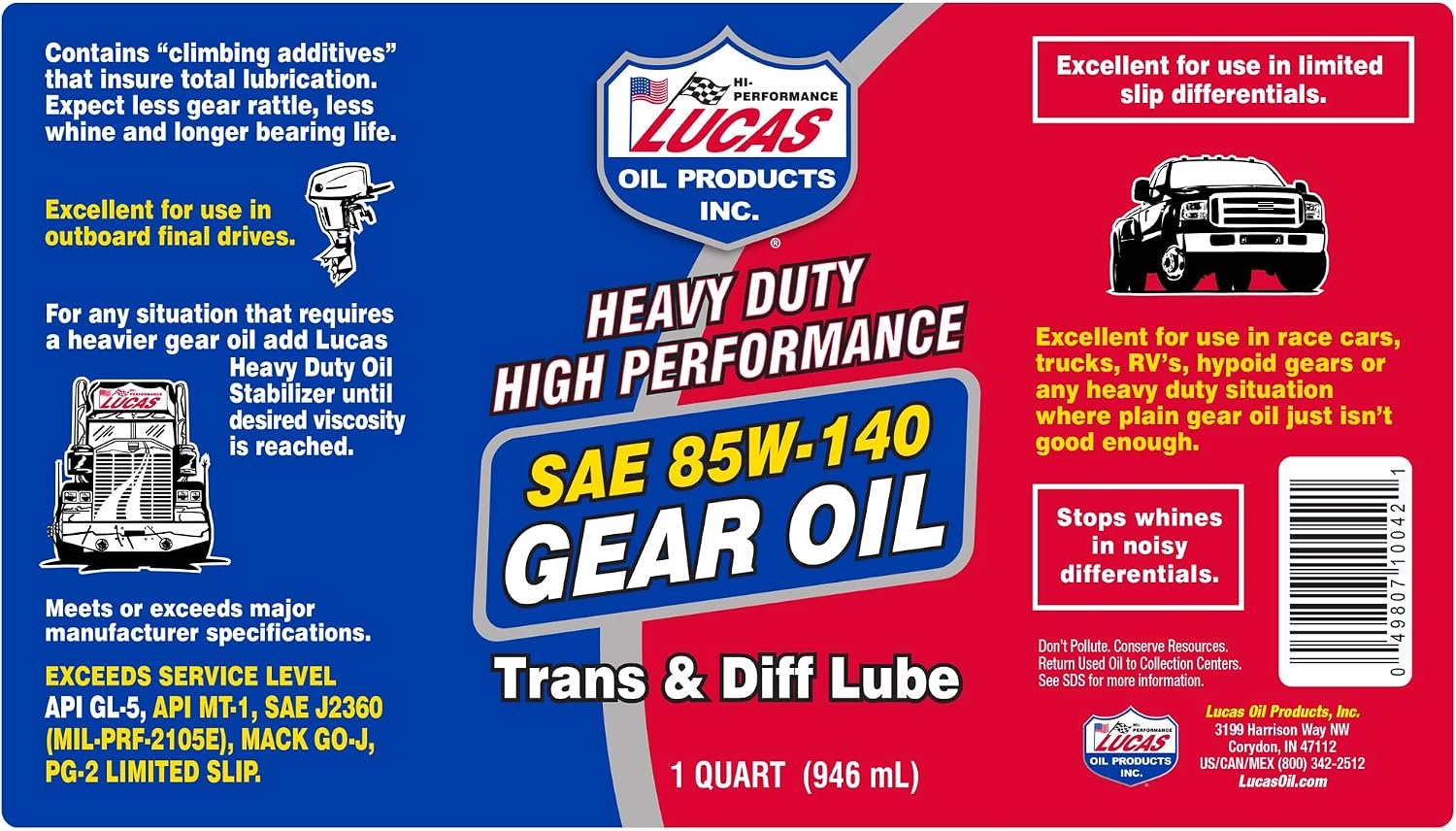Lucas Oil 10042 Heavy Duty Gear Oil SAE 85W-140 – API GL-5 Rated Formula for Differentials, Final Drives & Manual Transmissions - Image 3