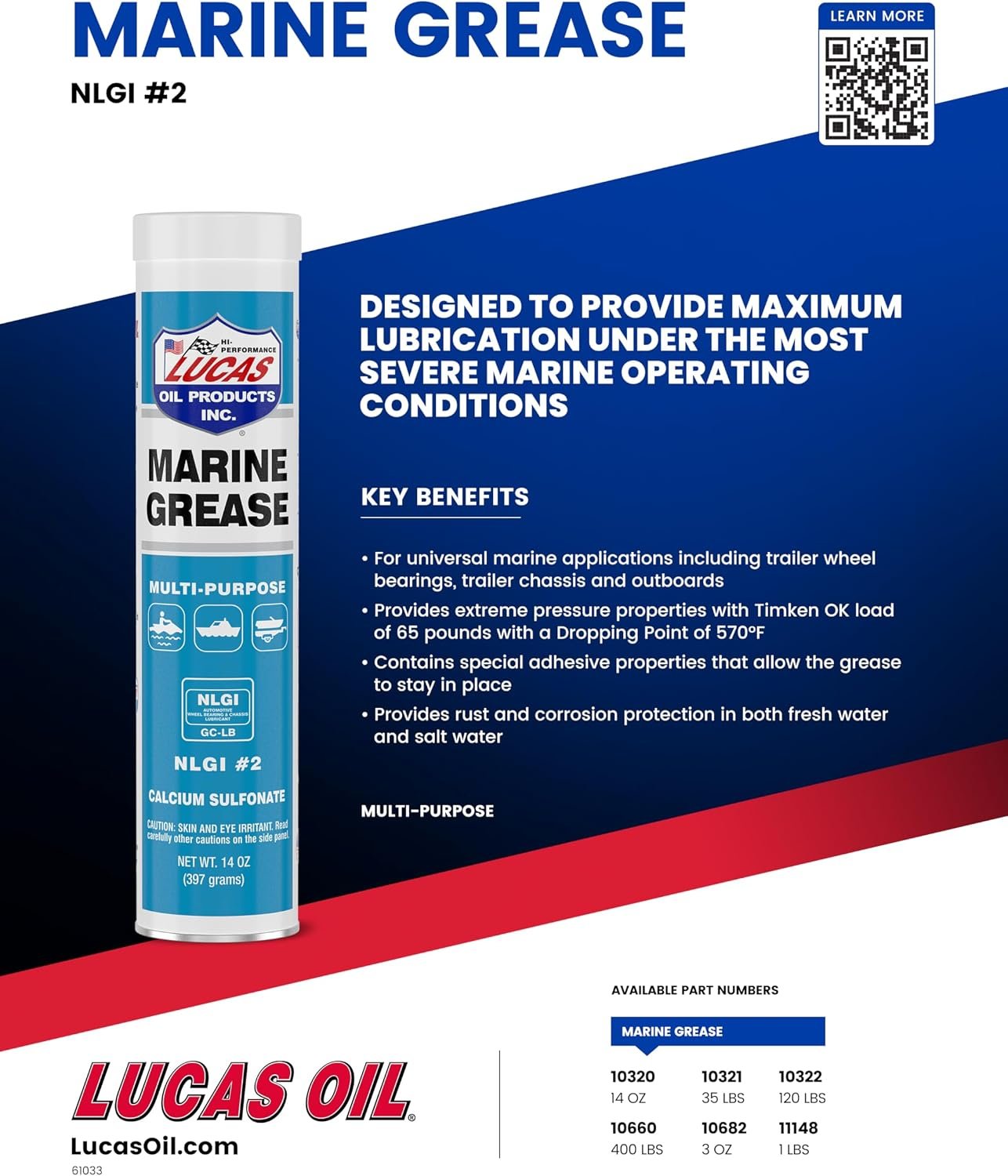 Lucas Oil 10320 Marine Grease – NLGI No. 2 Water-Resistant Marine Formula, 14 oz Cartridge, Case of 30 - Image 2