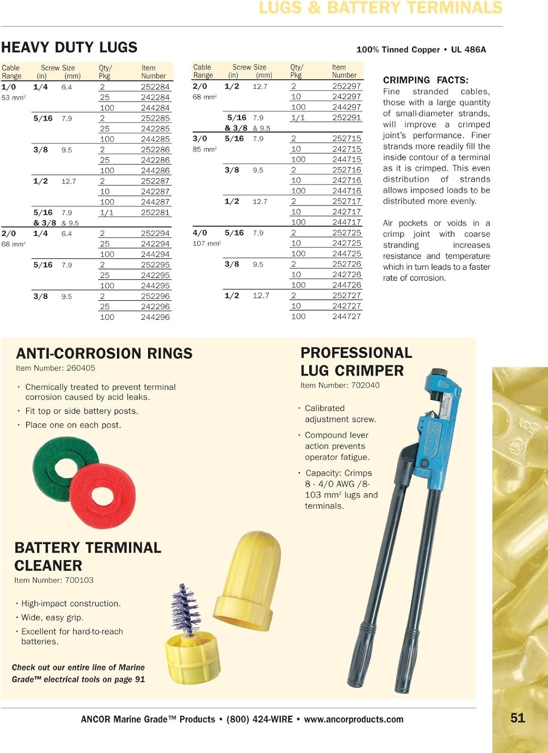Ancor 242246 Heavy Duty Tinned Copper Lugs – 6 AWG Wire Terminal with 3/8in Stud Opening, 25-Pack Marine Grade Connectors - Image 3