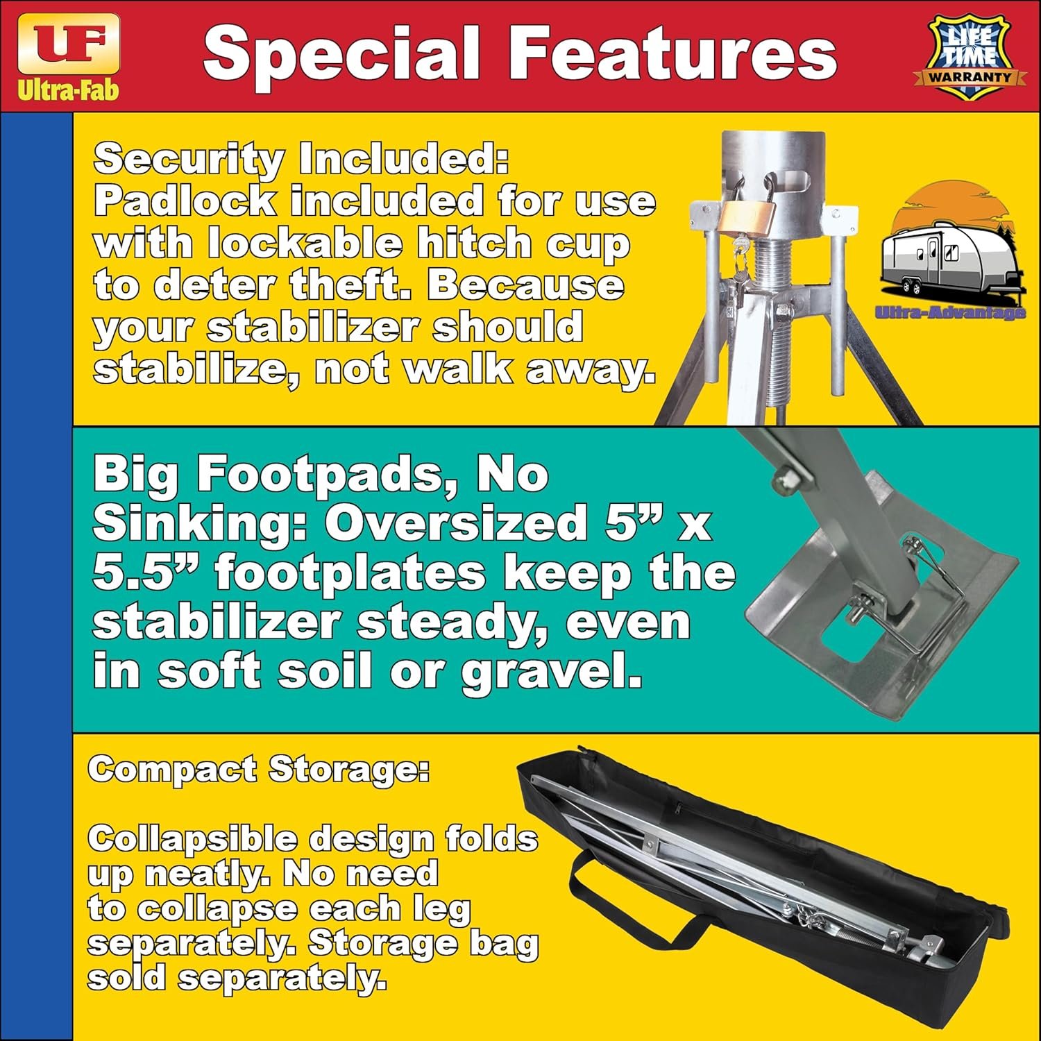 Ultra-Fab 19950600 Adjustable King Pin Tripod Stabilizer – 5,000 lb Capacity Fifth-Wheel RV Stabilizer with 38.5in–50in Height Range - Image 3