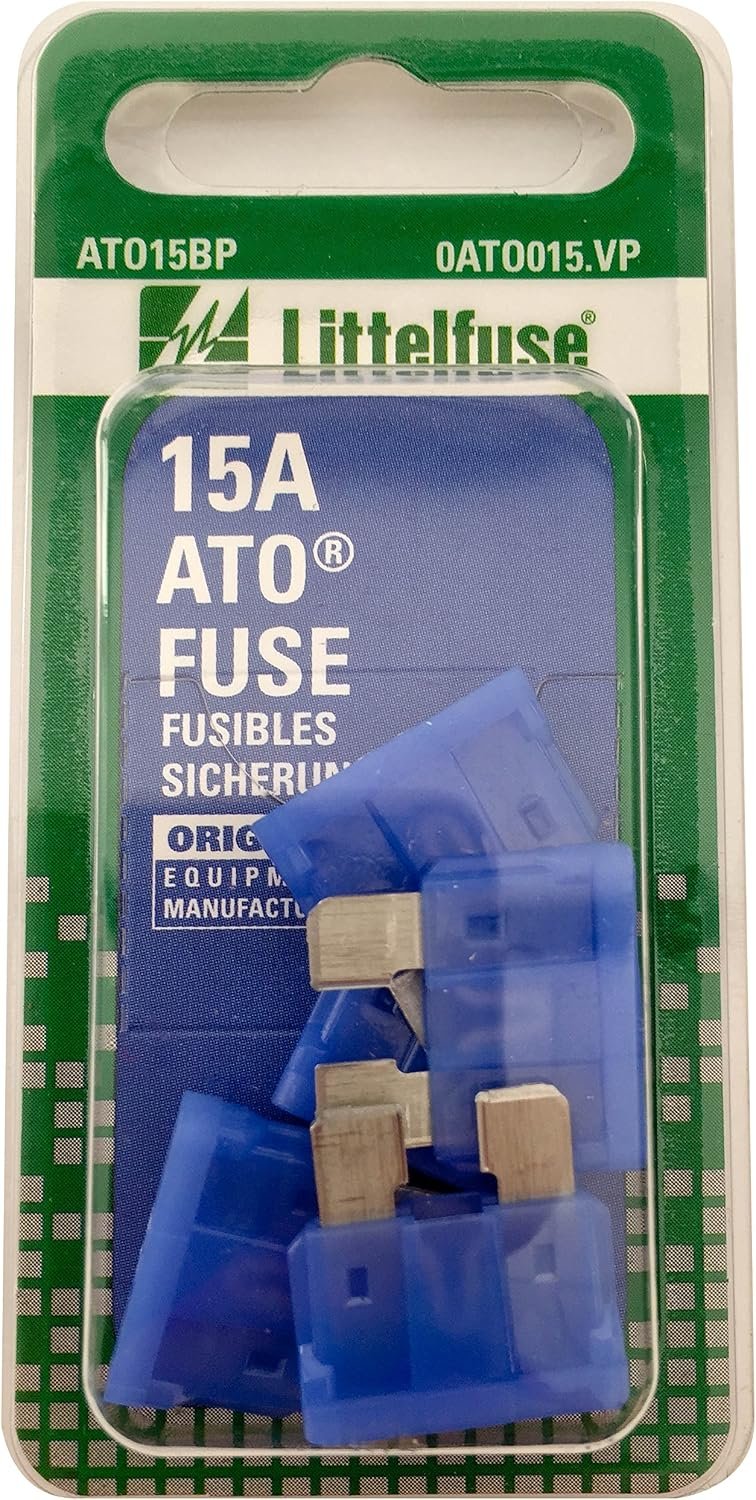 Littelfuse ATO15BP ATO Blade Fuse – 15A Fast-Acting Circuit Protection – 32V Automotive Fuse 5-Pack Blue Housing