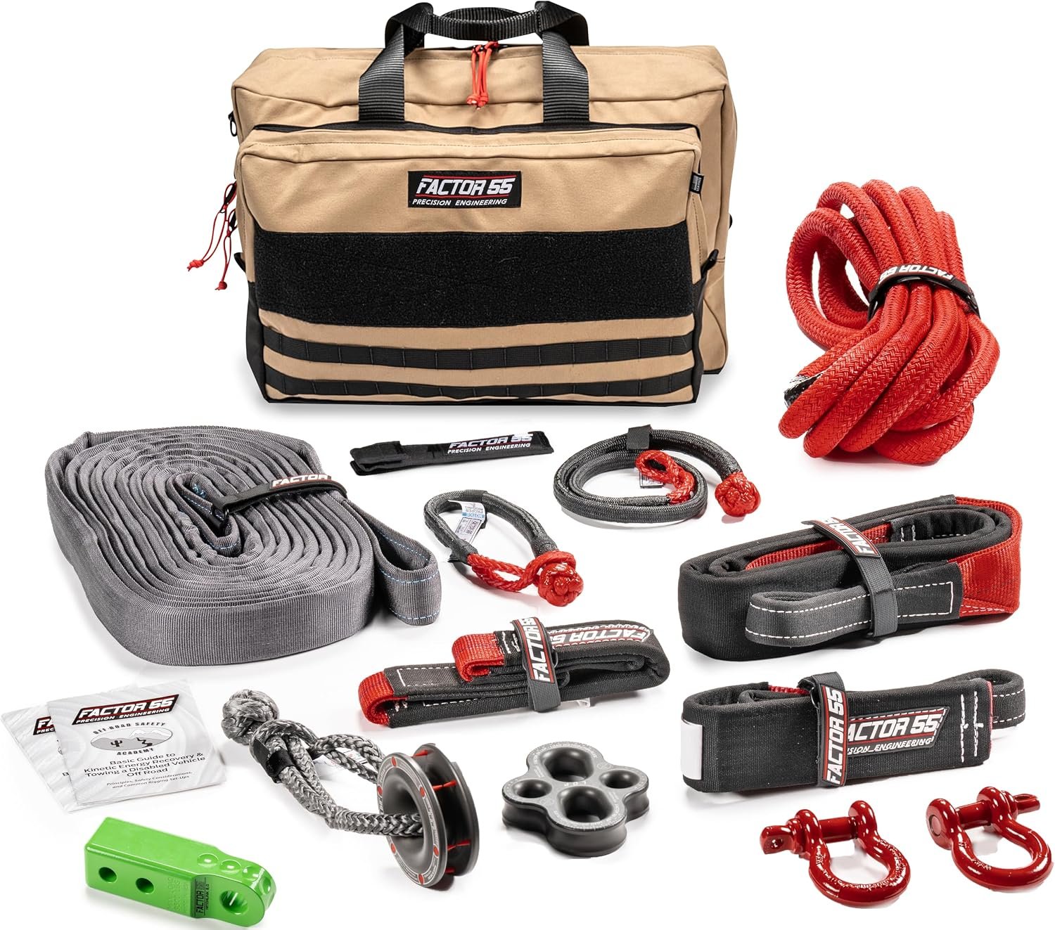 Factor 55 48008 Borah Vehicle Recovery Kit – Green HitchLink Recovery Package with Kinetic Rope and Soft Shackles