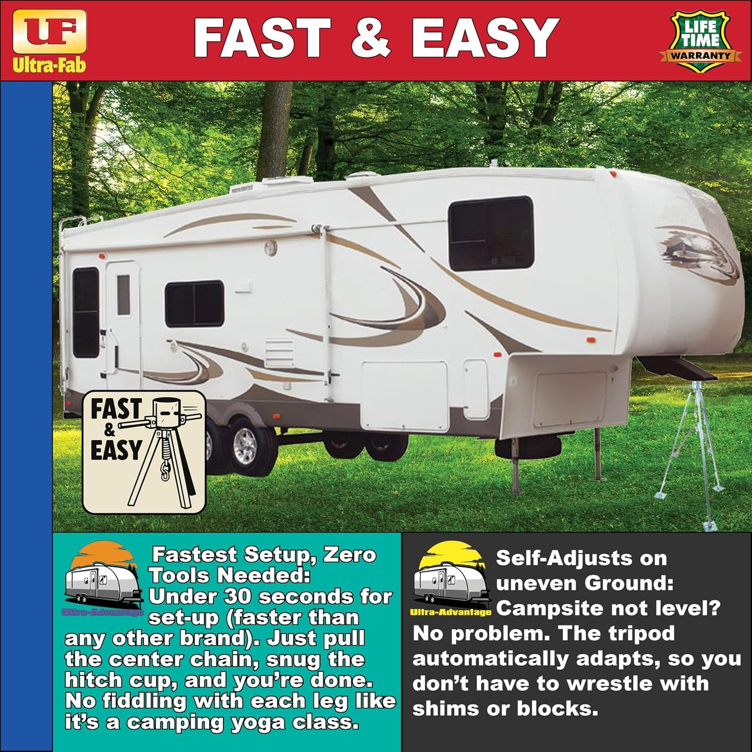 Ultra-Fab 19950001 King Pin Stabilizer – Heavy-Duty Steel Fifth-Wheel RV Stabilizer with Adjustable Tripod Support - Image 3