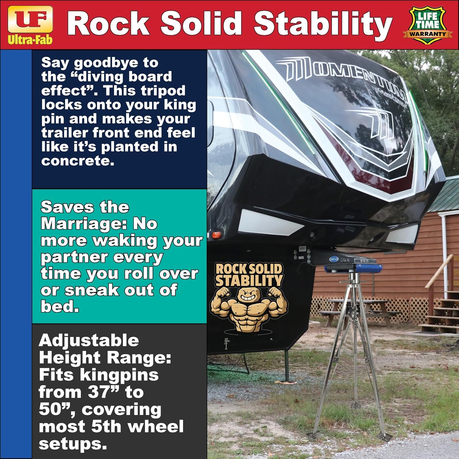 Ultra-Fab 19950001 King Pin Stabilizer – Heavy-Duty Steel Fifth-Wheel RV Stabilizer with Adjustable Tripod Support - Image 2