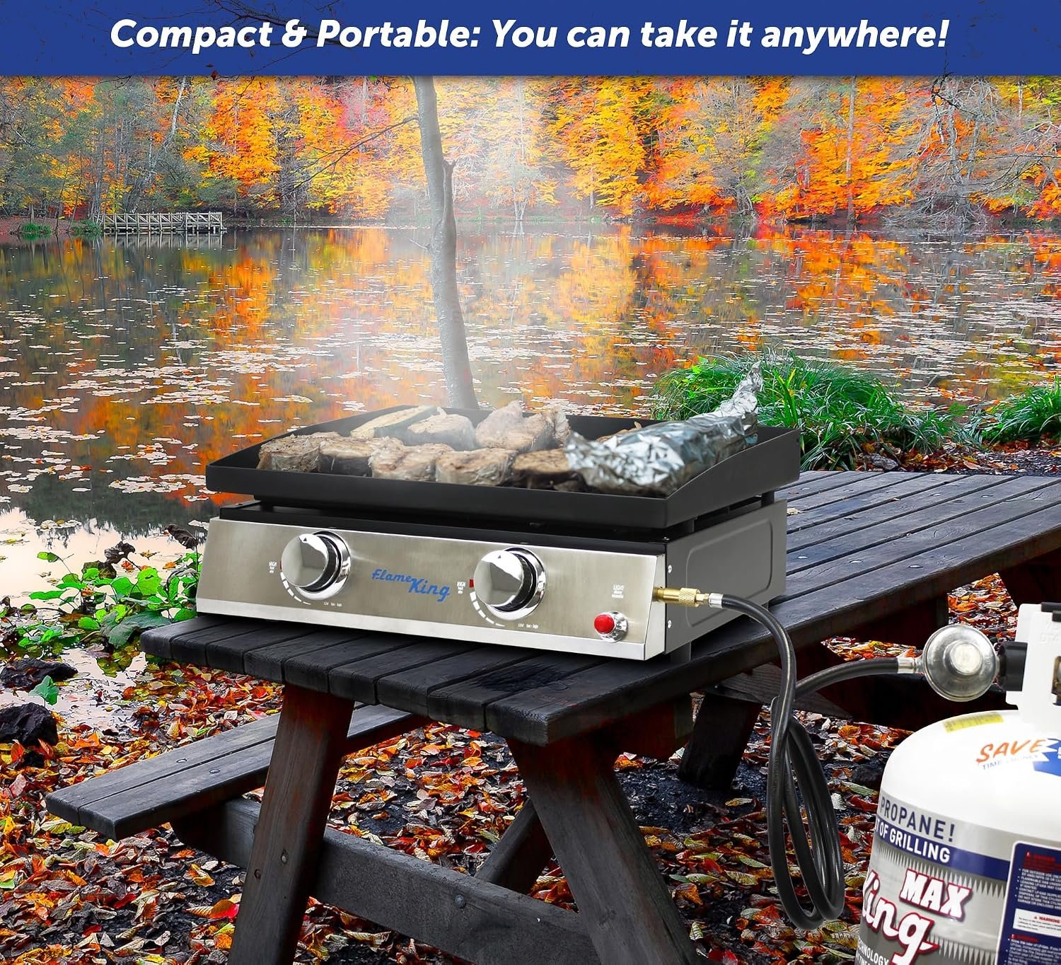 Flame King NFMHT120DB Heavy-Duty Propane Tabletop Fire Pit – Portable Flat Top Design with Adjustable Flame Control - Image 8