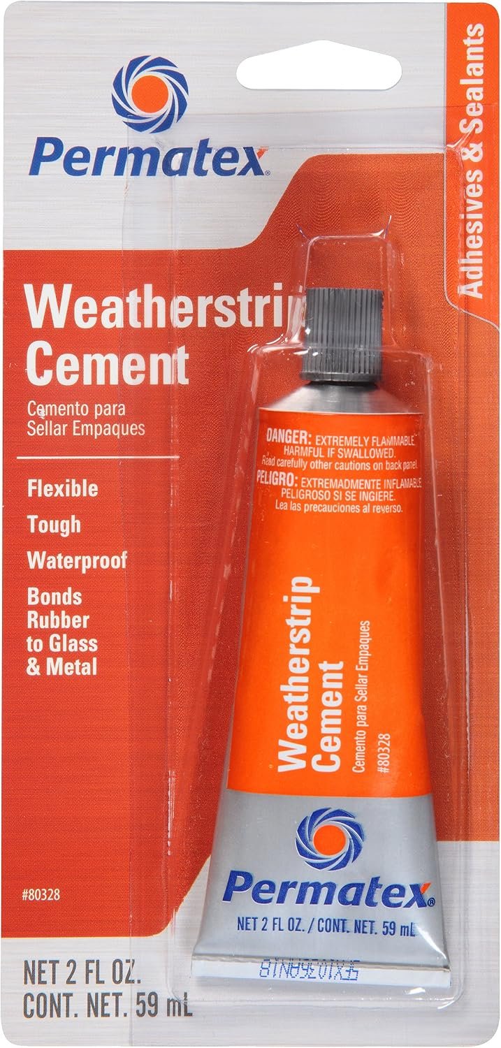 Permatex 80328 Weatherstrip Cement – 2 oz Clear Synthetic Rubber Adhesive for Bonding Rubber to Glass and Metal