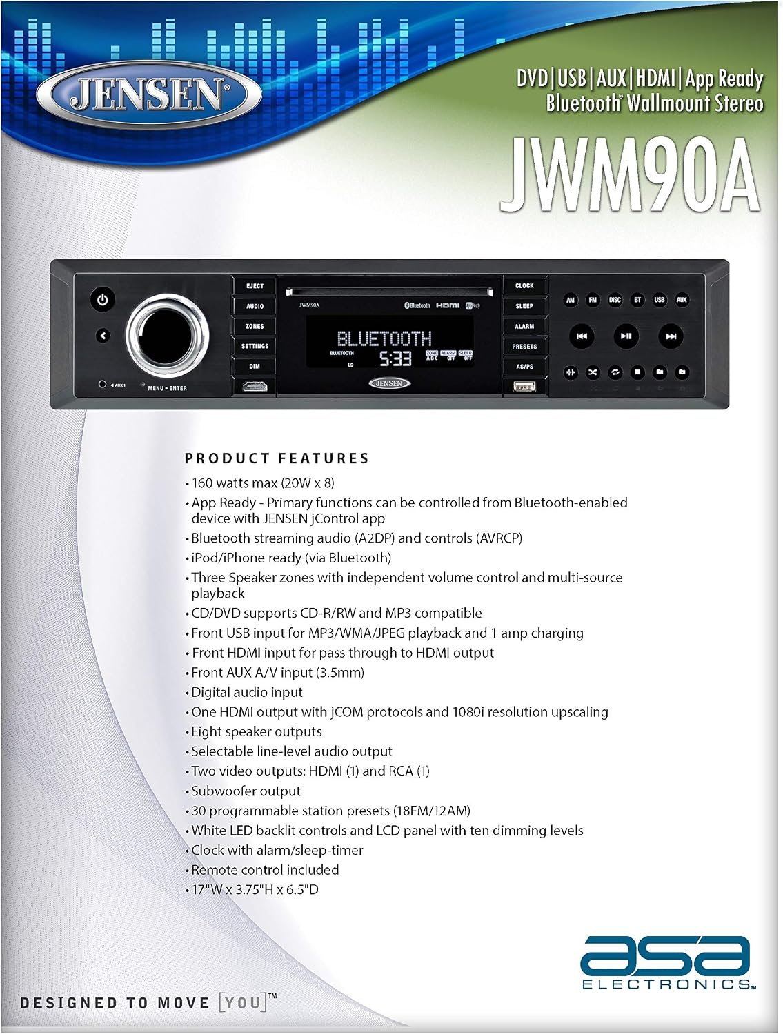 ASA JWM92A Slimline 3-Zone RV Stereo – Bluetooth Multimedia Receiver with DVD and HDMI Support - Image 2
