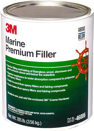 3M 46006 Marine Premium Filler – Lightweight Sandable Boat Repair Compound for Fiberglass and Gel Coat