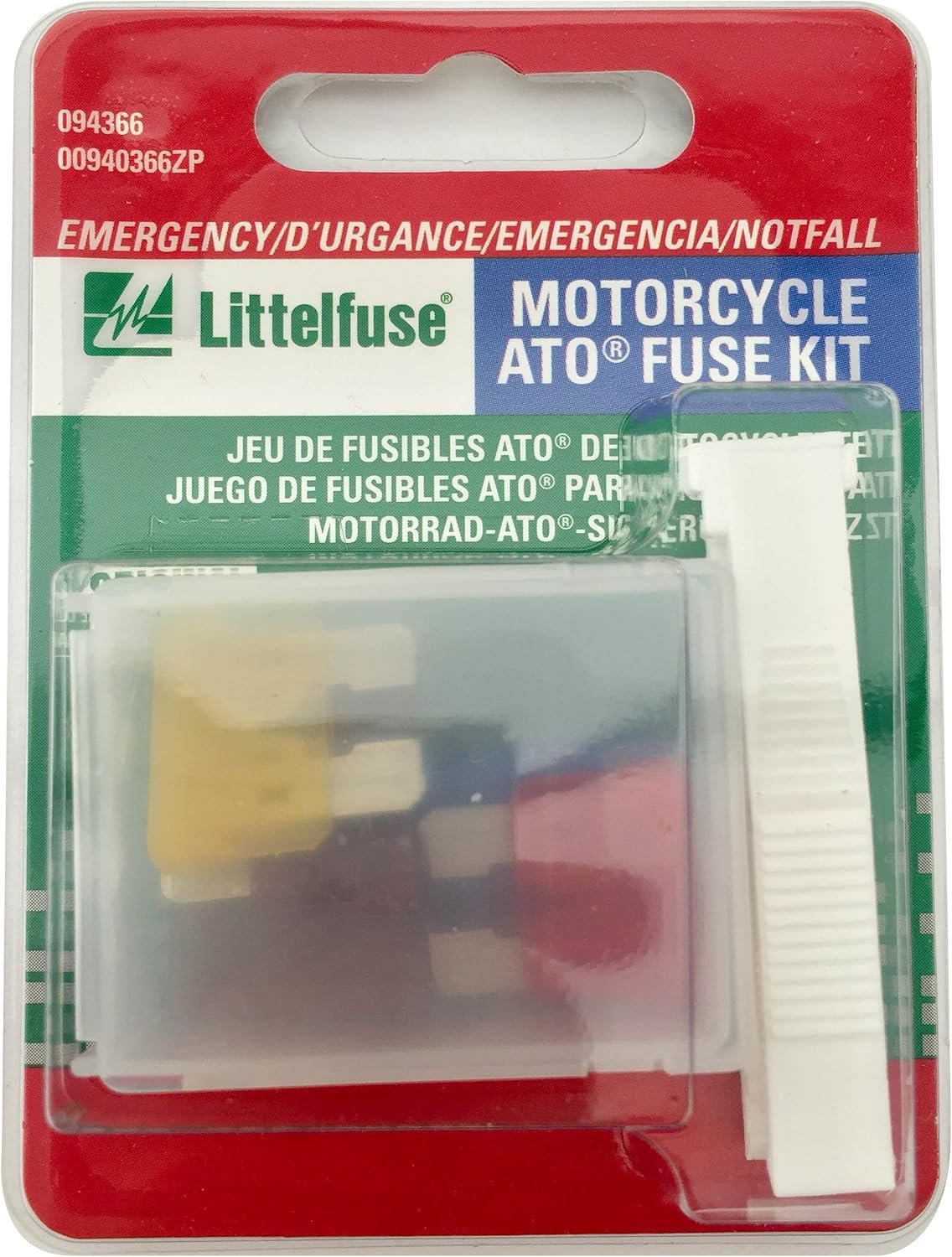 Littelfuse 94366 Motorcycle Emergency ATO Fuse Kit – Assorted 3A to 30A Blade Fuses with Fuse Puller Storage Case