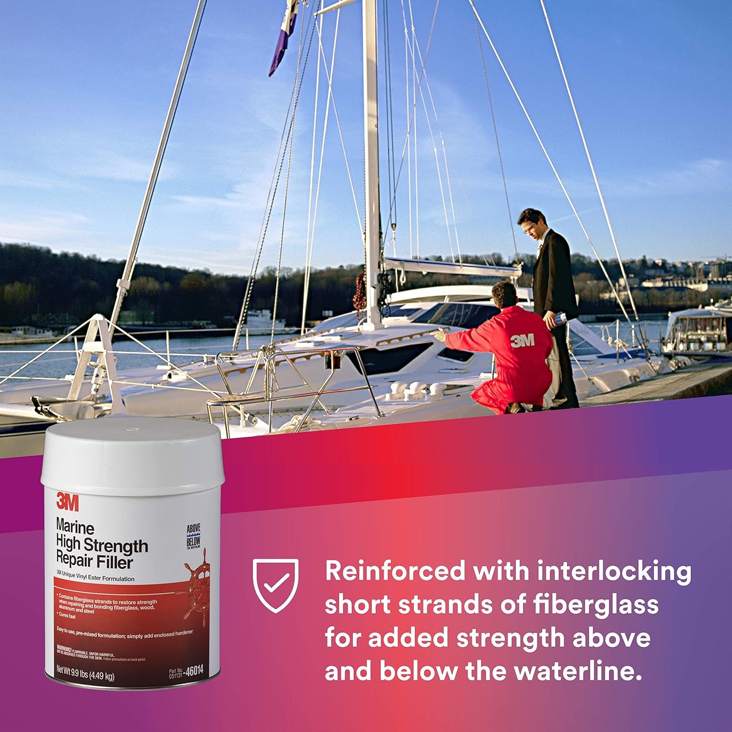 3M 46014 Marine High Strength Repair Filler – Fiberglass Reinforced Marine Repair Compound for Boats - Image 2