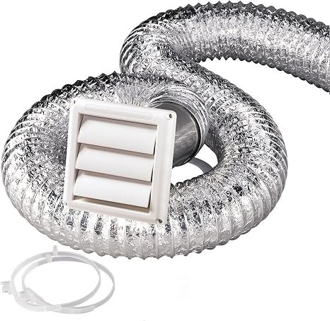 Pinnacle 181059 Outside Dryer Vent Kit – White Exterior Cowl with Flexible Duct and Damper Assembly