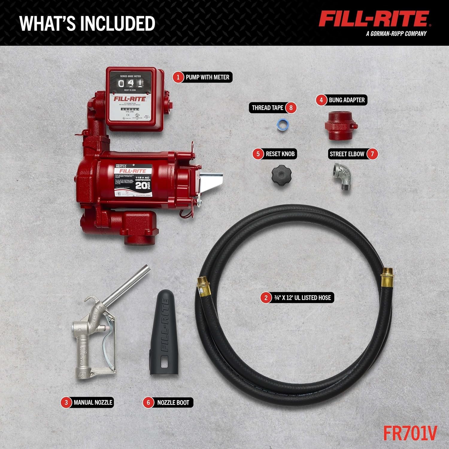 Fill-Rite FR701V AC Fuel Transfer Pump System – 115V Fuel Pump with 807C Meter and Manual Nozzle for Commercial Fueling - Image 3