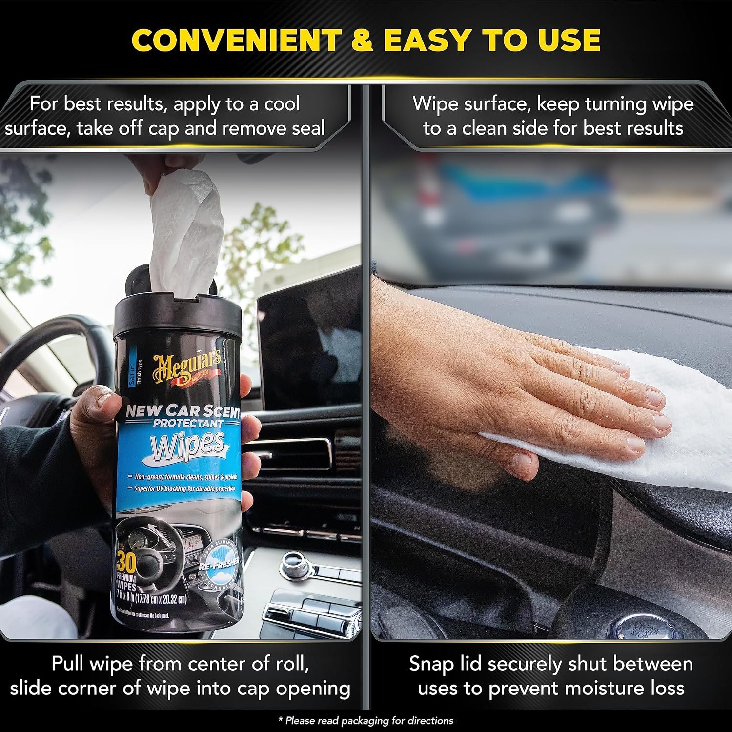 Meguiar's G4200 New Car Scent Protectant Wipes – Interior Cleaning and UV Protection Wipes, 25 Count - Image 4