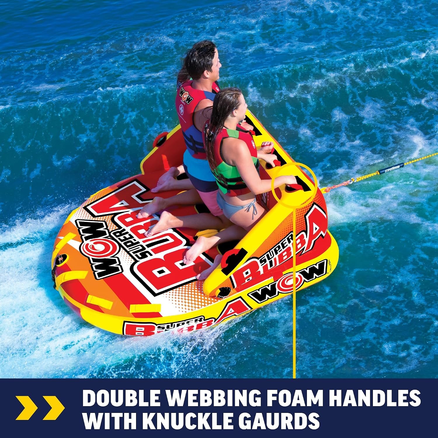 WOW Sports 171060 Super Bubba Hi Vis 1-3 Person Towable – High-Visibility Deck Tube with Secure Seating - Image 3