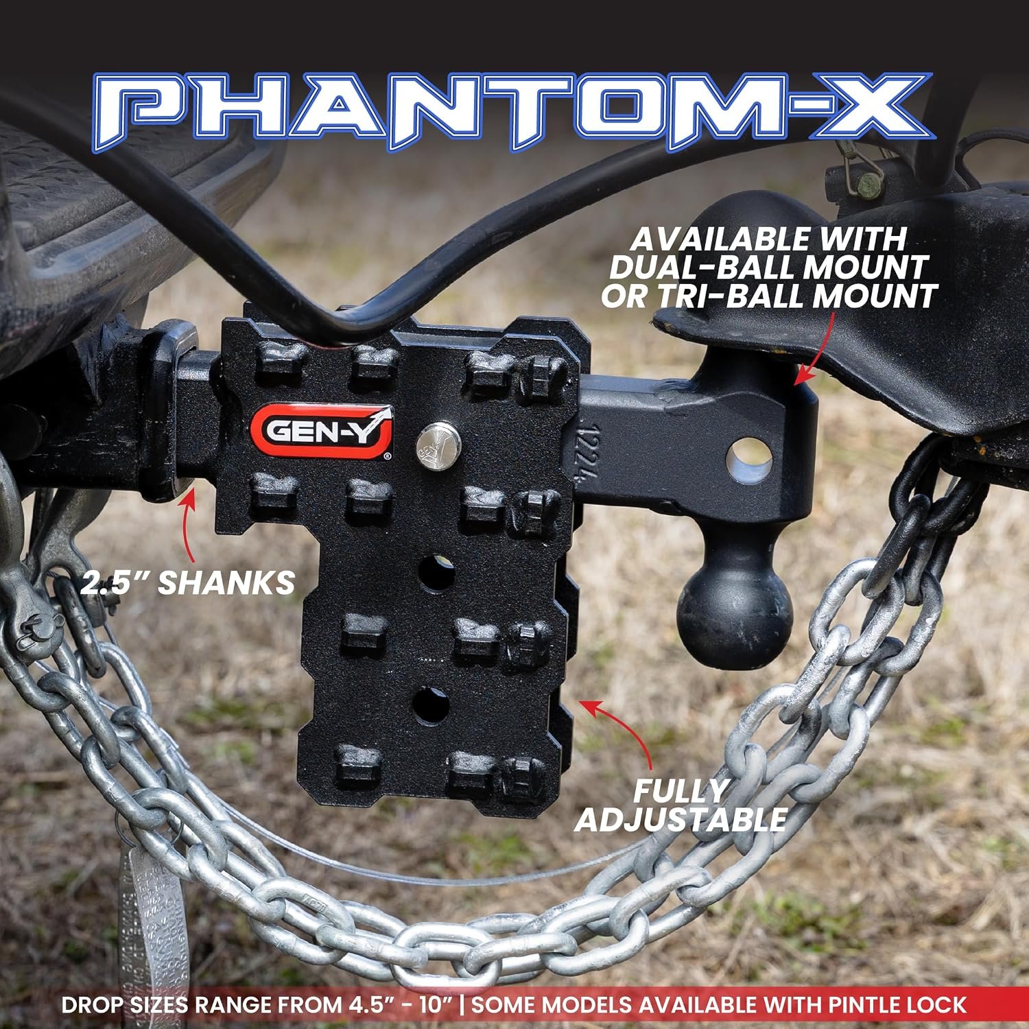 Gen-Y Hitch GH2423X Phantom-X Adjustable Hitch – 2.5in Solid Shank, 5in Drop with 16K Towing Capacity - Image 2