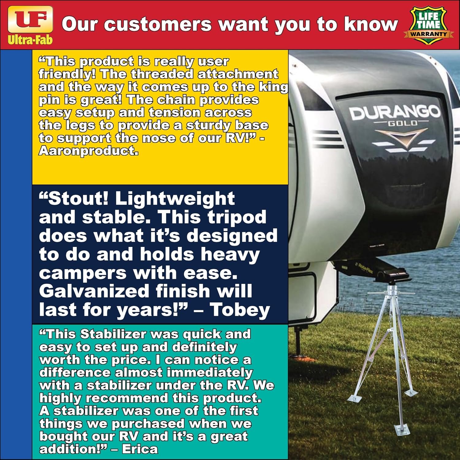 Ultra-Fab 19950001 King Pin Stabilizer – Heavy-Duty Steel Fifth-Wheel RV Stabilizer with Adjustable Tripod Support - Image 5