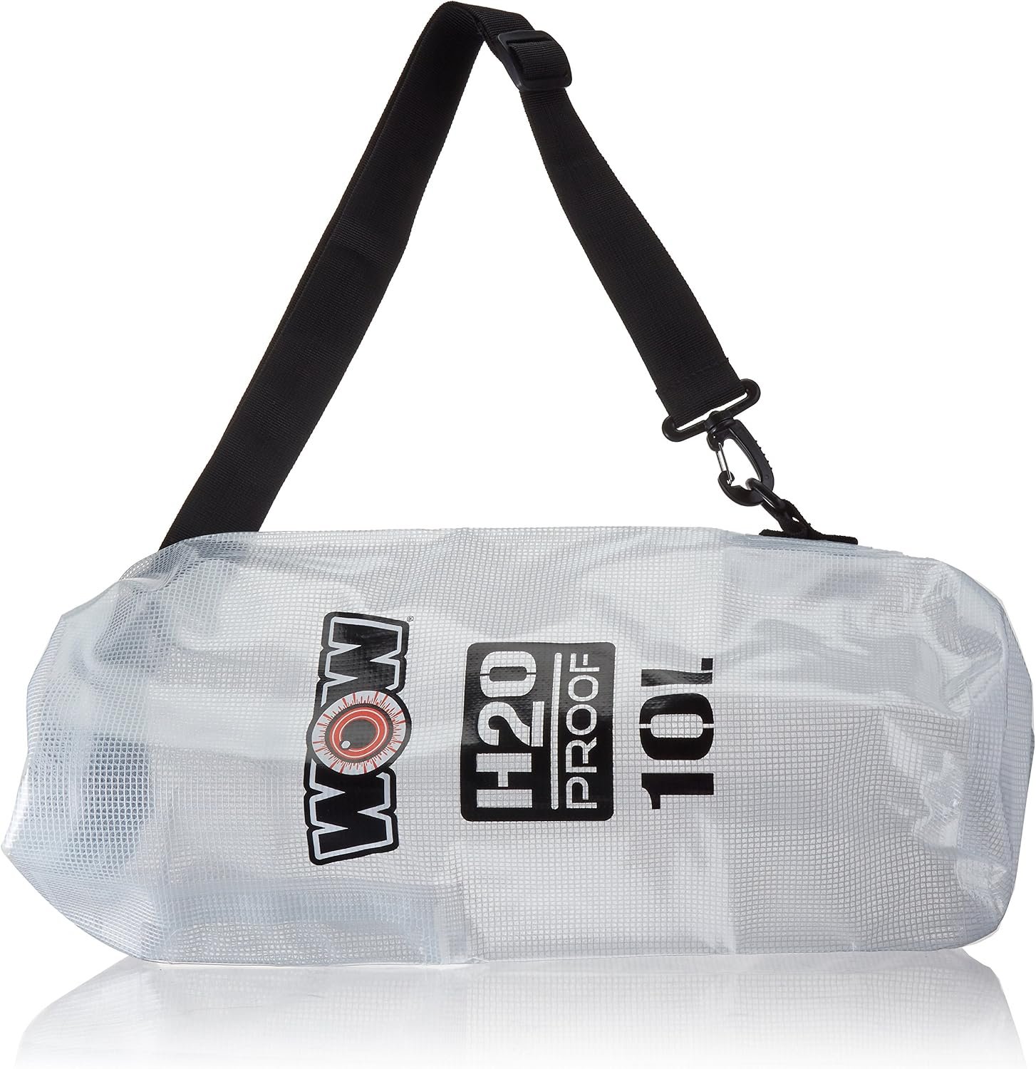 WOW Sports 185070C H2O Proof Dry Bag – 10 Liter Clear Waterproof Bag with Shoulder Strap and Roll-Top Closure