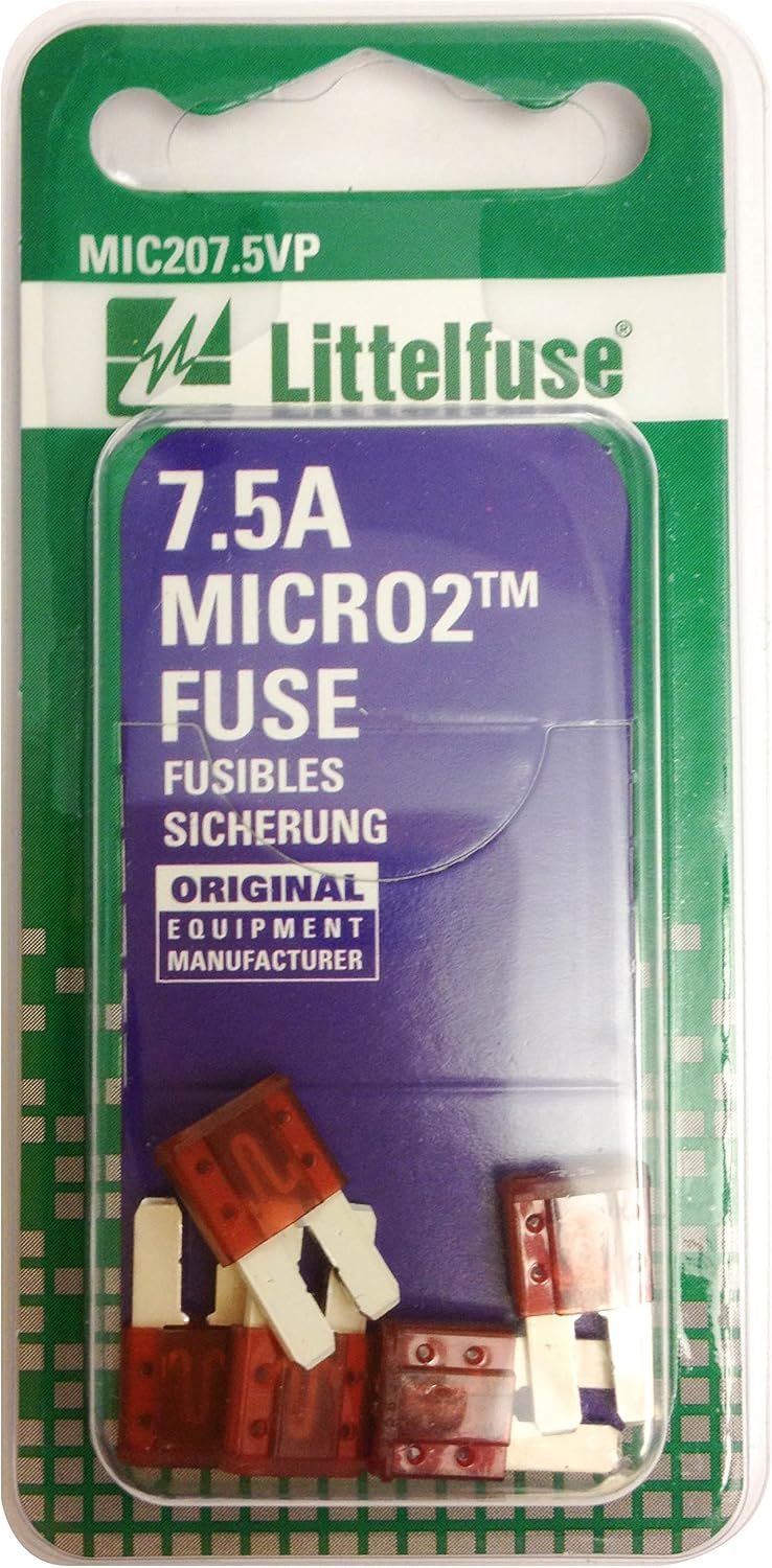 Littelfuse MIC2075VP MICRO2 Blade Fuse – 7.5A Current Rating, 32V DC Protection, Brown Housing 5-Pack Card