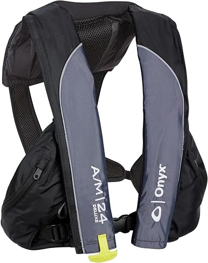 Onyx Outdoor A/M-24 Deluxe Auto/Manual Inflatable Life Jacket – USCG Type V PFD with 24lb Buoyancy and Convertible Inflation