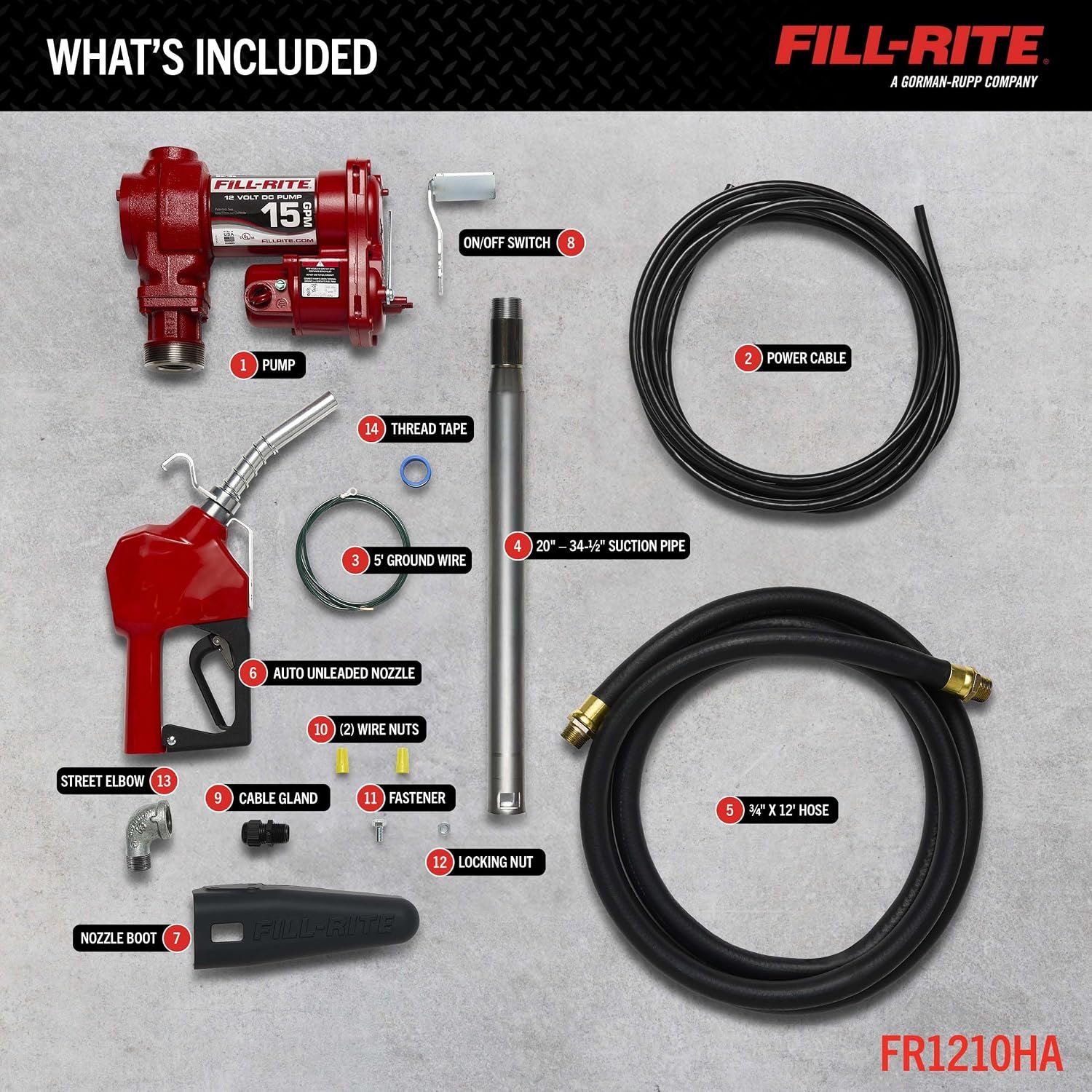 Fill-Rite FR1210HA 12V DC Fuel Transfer Pump Kit – 15 GPM System with Automatic Nozzle and Hose Package - Image 3
