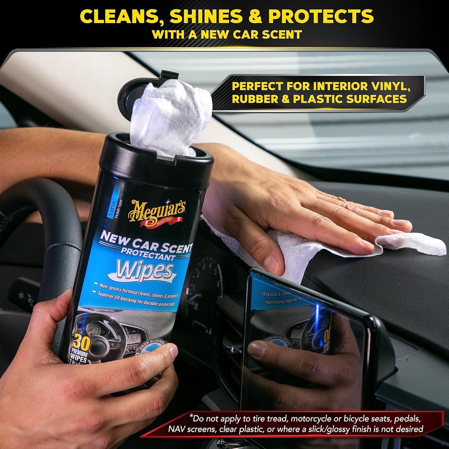Meguiar's G4200 New Car Scent Protectant Wipes – Interior Cleaning and UV Protection Wipes, 25 Count - Image 2