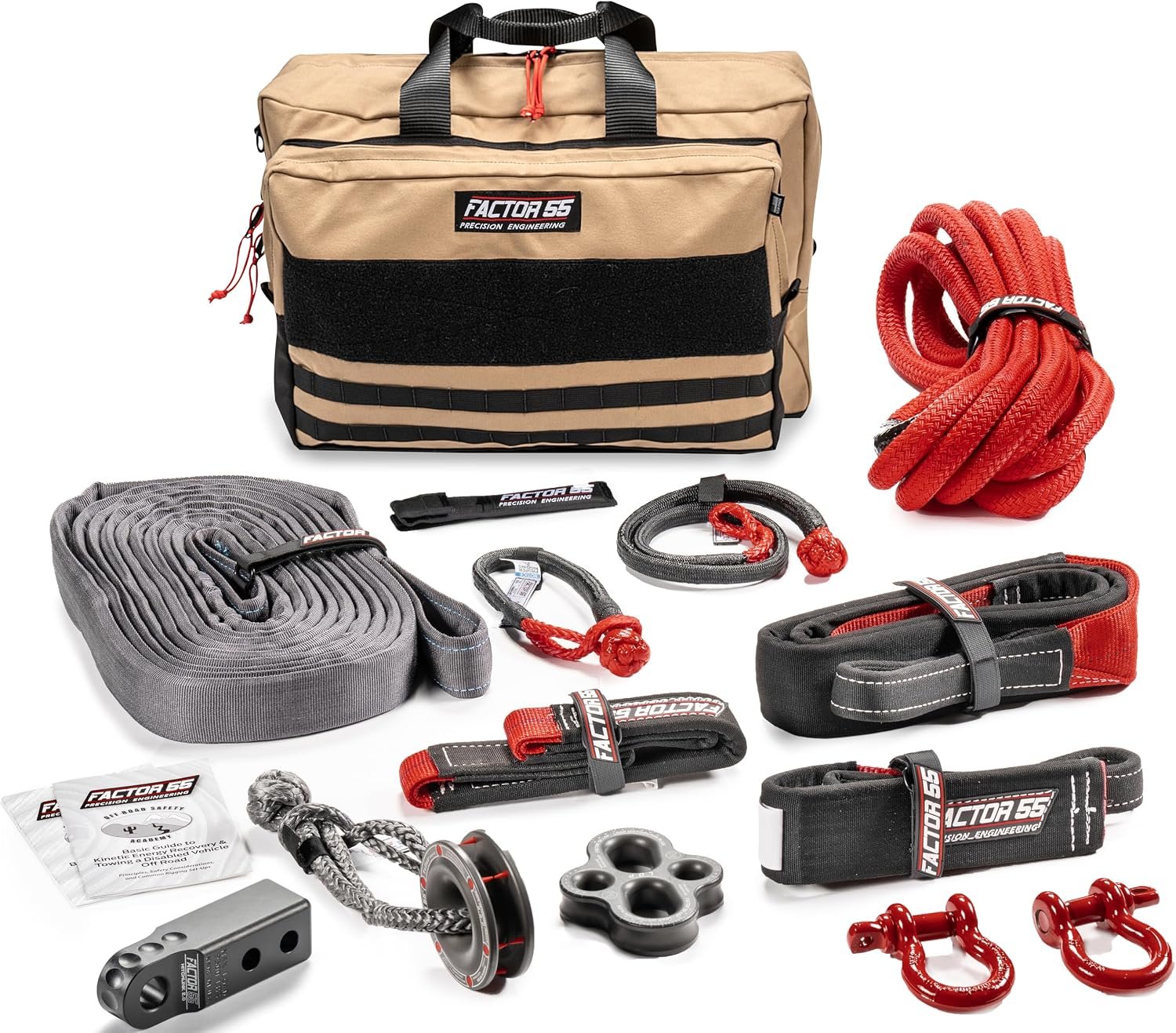 Factor 55 48004 Borah Vehicle Recovery Kit – Black HitchLink Recovery Package with Kinetic Rope and Soft Shackles